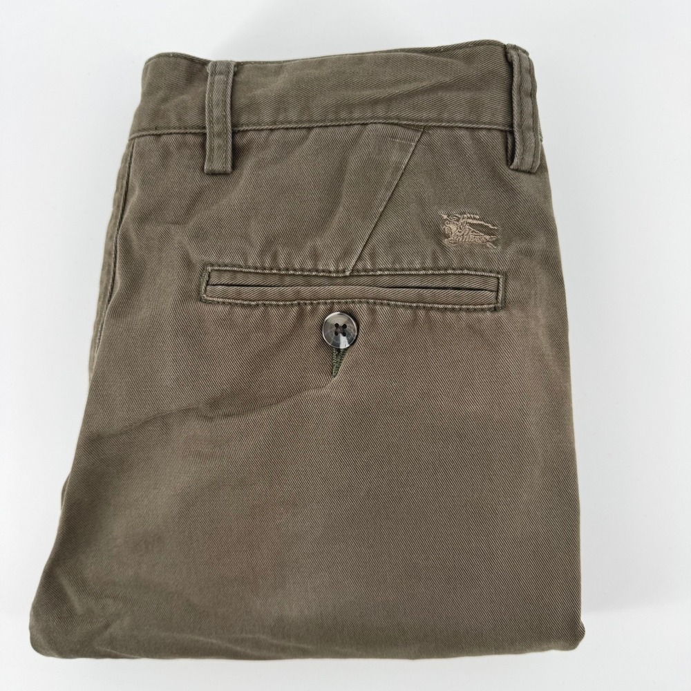 Burberry London Chino Pants Mens 29/30 Olive Brown Nova Check Trim Straight Leg